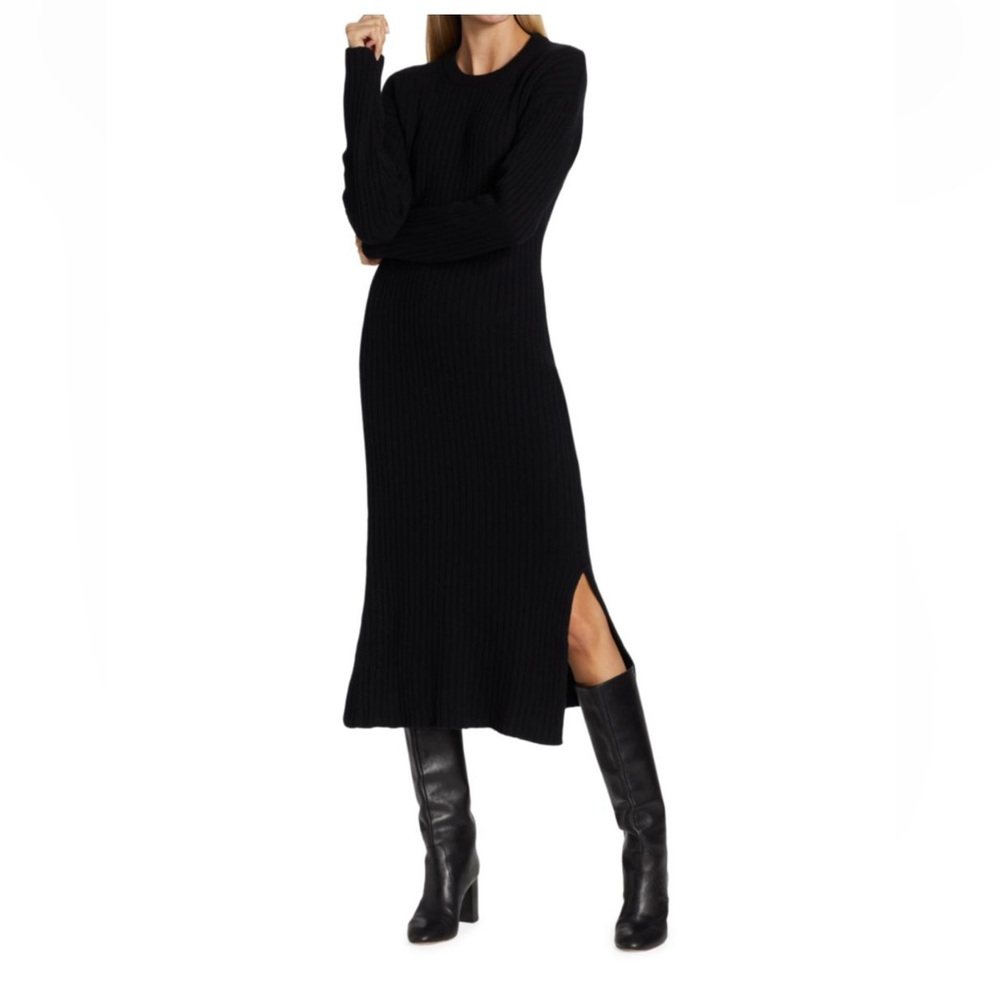 Wool Cashmere Ribbed Long Sleeve MIDI Dress
